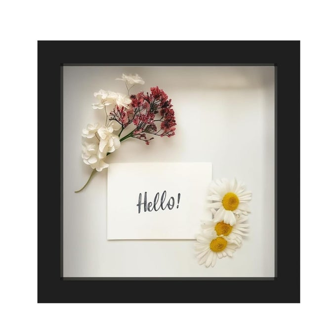 8 x 8 Black Wooden Shadow Box Frame Display Case with Soft Felt Back Memory Box with Tempered Glass Display Box with Elegant White Ball Push Pins Wooden Flower Box