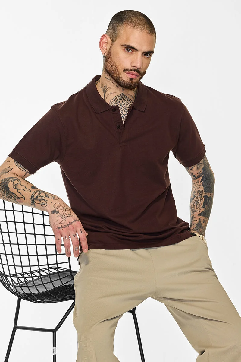 SNITCH Core Lab Brown Solid Polo T-Shirt
