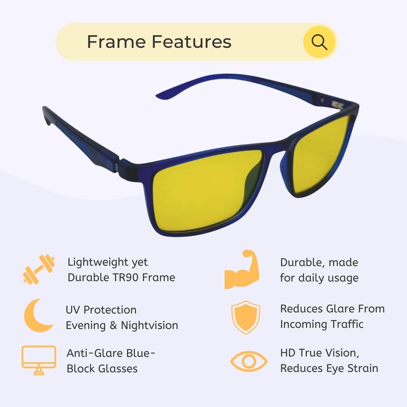 Vast All Day Driving Glasses for Women Men Yellow Lens Glasses | UV Protection Sunglasses | Blue Ray Blocking And Gaming Glasses - Image 3