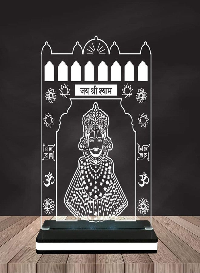 DECOR KAFE Khatu Shyam Baba Hare Ka Sahara - 3D Illusion LED Engraved Acrylic Tabletop & Car Dashboard - Devotional Light (6x5 Inch) - Image 1