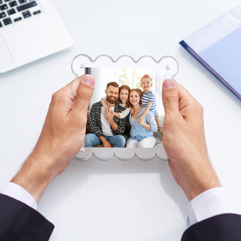 Chivalral Clear Picture Frames 3Pack - Acrylic Magnetic Photo Frame 4Ã—4 Inch, Double Sided Magnet Frames with Scalloped Edges, 10+10mm Thick Freestanding Gift for Office/Home(Clear, 4x4) - Image 4
