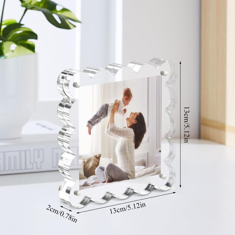 Chivalral Clear Picture Frames 3Pack - Acrylic Magnetic Photo Frame 4Ã—4 Inch, Double Sided Magnet Frames with Scalloped Edges, 10+10mm Thick Freestanding Gift for Office/Home(Clear, 4x4) - Image 5