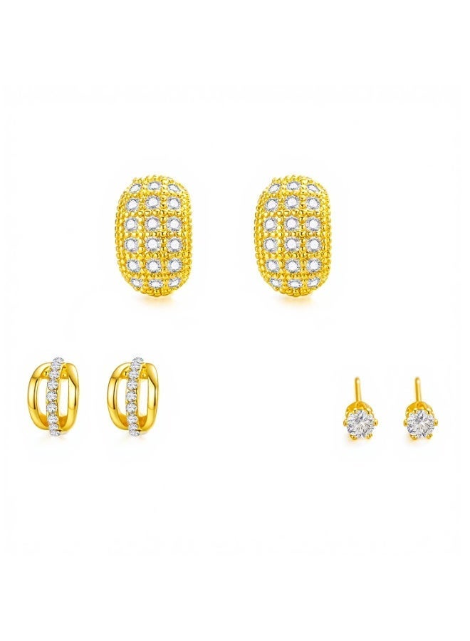 MTZ 3 Pairs Cubic Zirconia Stud Earrings Set for Women, Hypoallergenic Gold Plated Crystal Earrings, Dainty CZ Diamond Studs in Various Sizes, Sensitive Ear Friendly Jewelry Gift Box - Image 1