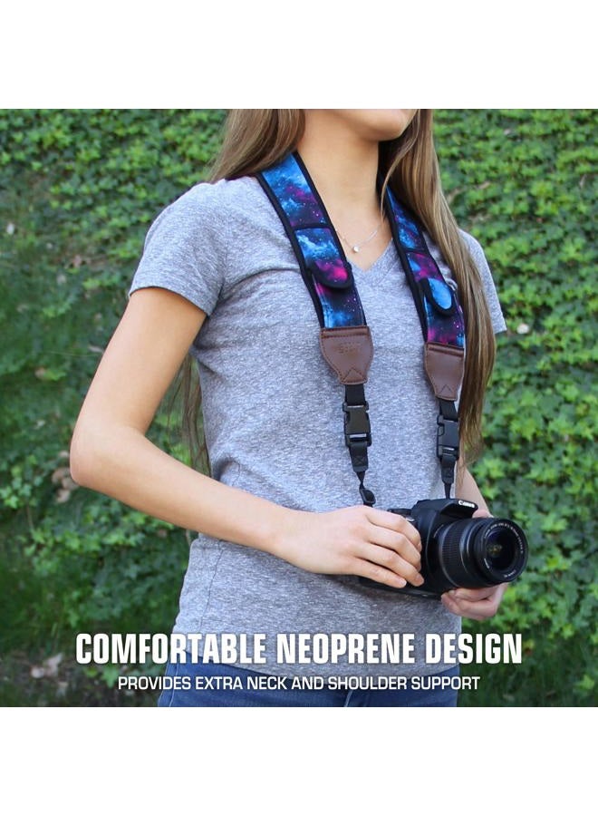 USA Gear USA GEAR TrueSHOT Neck Strap Neoprene Camera Straps - Padded Camera Strap, Accessory Pocket, and Quick Release Buckles - Compatible with Canon, Nikon, Sony and More DSLR and Mirrorless Camera - Galaxy - Image 2
