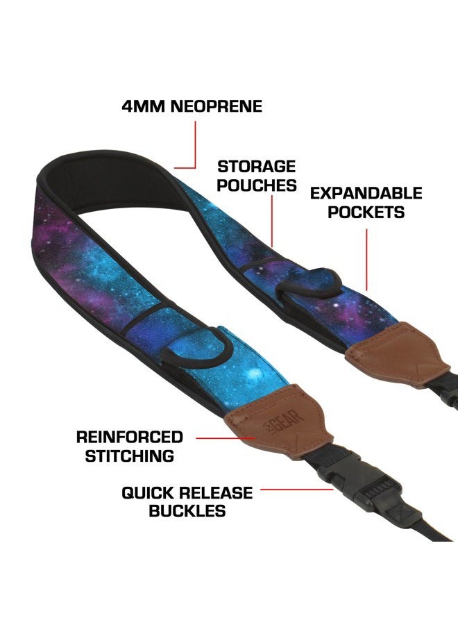 USA Gear USA GEAR TrueSHOT Neck Strap Neoprene Camera Straps - Padded Camera Strap, Accessory Pocket, and Quick Release Buckles - Compatible with Canon, Nikon, Sony and More DSLR and Mirrorless Camera - Galaxy - Image 4