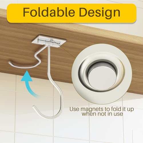 bussdis Under Cabinet Banana Hook Foldable - Adhesive Banana Hanger Under Counter, Heavy Duty Stainless Banana Holder (13lb), Magnetic Fold-Up When Not in Use, Premium Material, Silver - Image 3