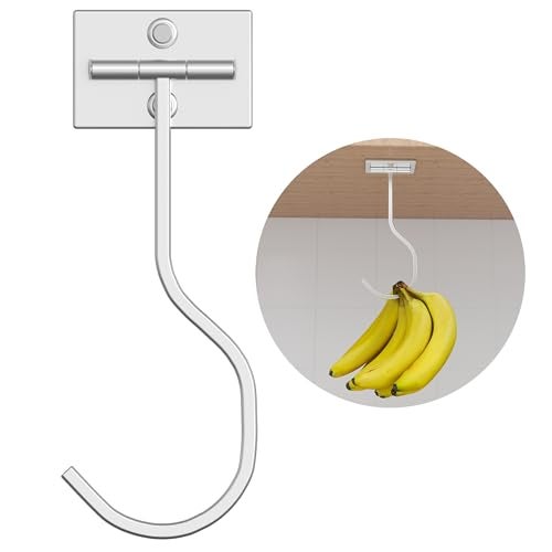 bussdis Under Cabinet Banana Hook Foldable - Adhesive Banana Hanger Under Counter, Heavy Duty Stainless Banana Holder (13lb), Magnetic Fold-Up When Not in Use, Premium Material, Silver - Image 1