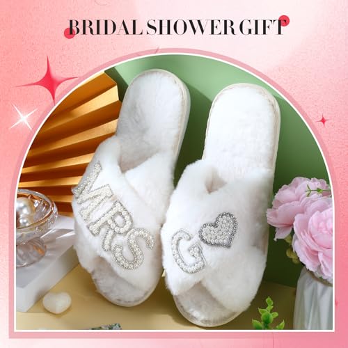 Tarpop Bride Slippers Mrs Slipper for Wedding with Personalized Initial Pearl Design Bridal Gifts(7-8,G) - Image 3