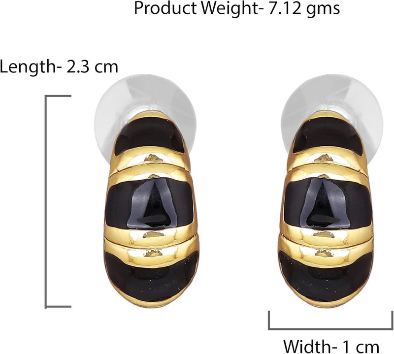 Estele 24Kt Gold Plated Fashion Black Metal Enamel Brass Stud Earrings For Women - Image 4