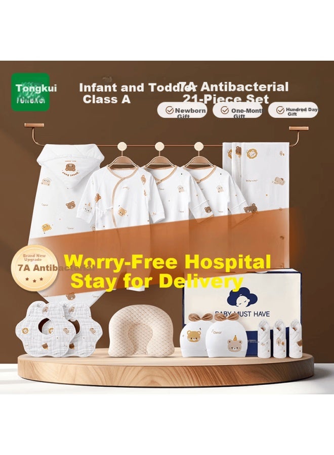 Tongkui Baby Maternity Bag Newborn Delivery Room Pure Cotton Swaddle Blanket Uni Baby Birth Gift Full Moon Gift Bear 450g 21 Pieces - Image 1