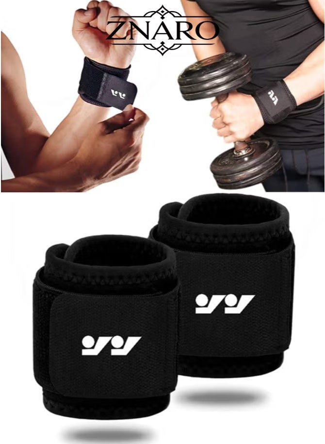 ZNARO 2 Pack Wrist Brace Adjustable Wrist Support, Wrist Straps for Fitness Weightlifting, Tendonitis, Carpal Tunnel Arthritis, Highly Elastic Wrist Wraps for Relief Wrist Pain (Black) - Image 1