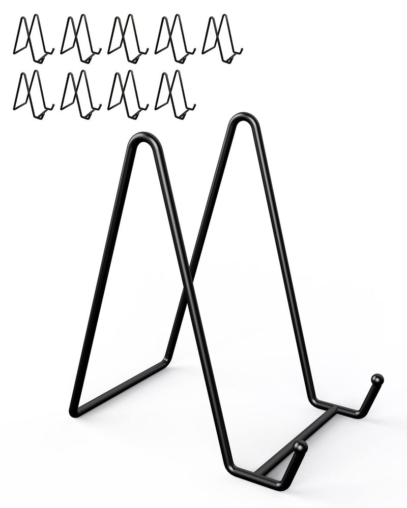 Lzerking 10 Packs Display Stands for Plate 6 Inches Black Plate Stands for Display Metal Plate Holder Picture Stand for Picture Decorative Plate Book Photo