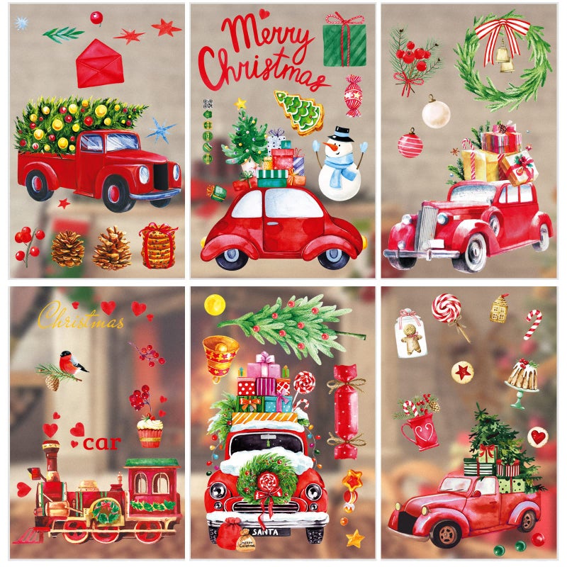 Nezyo 9 Sheets Christmas Window Clings for Glass Reusable Christmas Window Decals Double Sided Static Window Stickers Santa Claus Reindeer Snowflakes Decal for Window Door Home Decor - Image 1