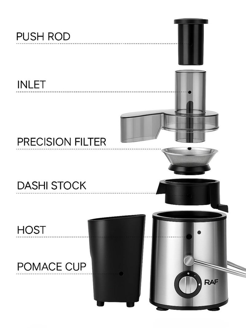 آر إيه أف عصارة راف، قابس ثلاثي الأطراف، قوة ١٠٠٠ واط | عصارة من الفولاذ المقاوم للصدأ سعة ٤٥٠ مل، بفتحة تغذية بعرض ٦.٥ سم | منخفضة الضوضاء، سهلة التنظيف، تحكم مزدوج السرعة | عصارة فواكه وخضراوات كهربائية، لون فضي (R.2817S) - Image 5