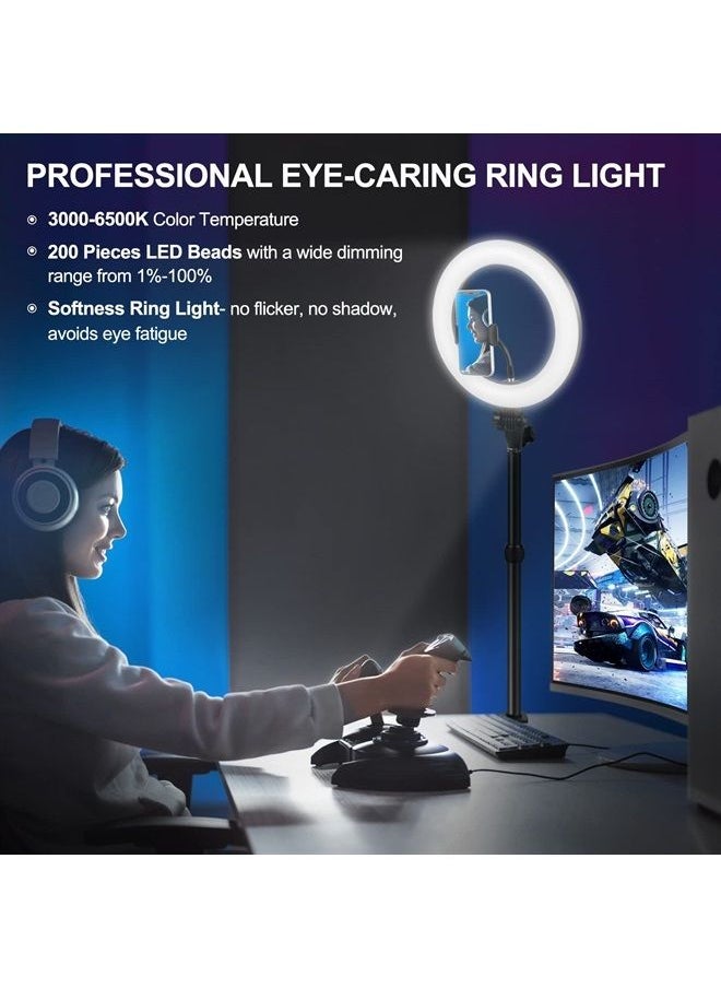 Evershop Computer Streaming Ring Light with Desk Mount Stand for Video Conferencing Recording/Zoom Meeting/Calls/Makeup-12''LED Desktop Circle Lighting with Clamp Stand&Phone Holder for Phone/Webcam/Camera 