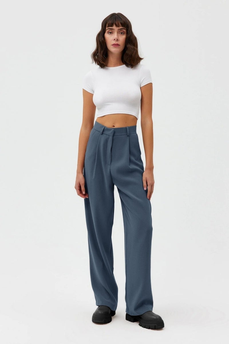Açelya Okcu Azalea Okcu High Waist Wed Leg Palazzo Woven Women's Trousers  - Image 1