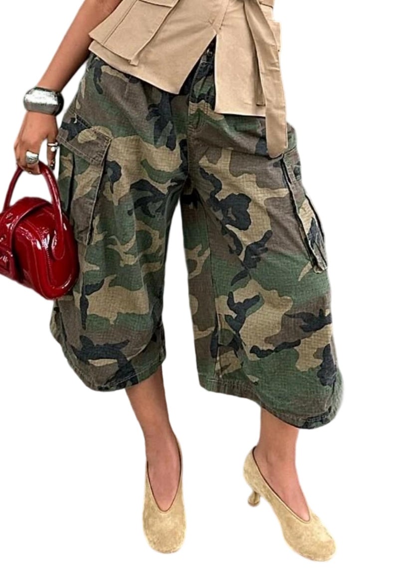 Unybwonn Womens Cargo Jeans Camo Baggy Barrel High Waisted Denim Pants Balloon Wide Leg Harem Plus Size Y2k Camo Cargo Trousers - Image 1