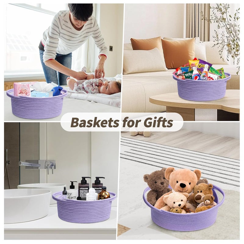 Pro Goleem Small Woven Basket with Gift Bags and Ribbons Durable Baskets for Gifts Empty Small Rope Basket for Storage 12X 8 X 5 Baby Toy Basket with Handles purple - Image 5