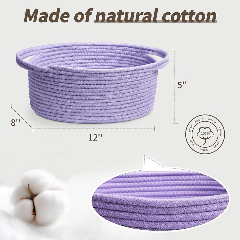 Pro Goleem Small Woven Basket with Gift Bags and Ribbons Durable Baskets for Gifts Empty Small Rope Basket for Storage 12X 8 X 5 Baby Toy Basket with Handles purple - Image 2