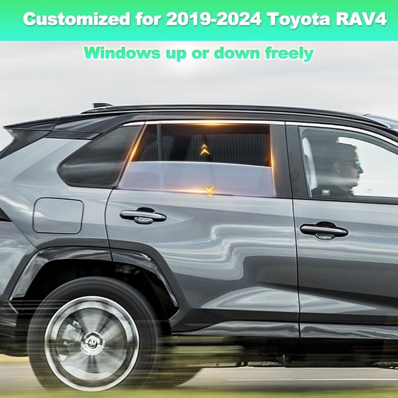 ستائر نوافذ السيارة لسيارة RAV4 2019-2024 - ستارة شمسية للنافذة الجانبية الخلفية للأطفال، أغطية نوافذ خصوصية سيارة بشبكة قابلة للتنفس، حماية من الأشعة فوق البنفسجية وعزل حراري للرحلات الطويلة، القيلولة، التخييم (قطعتان) - Image 2