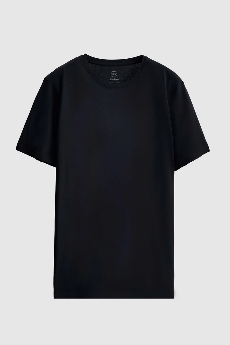 D'S DAMAT Ds Damat Regular Fit Navy Blue Plain T-Shirt