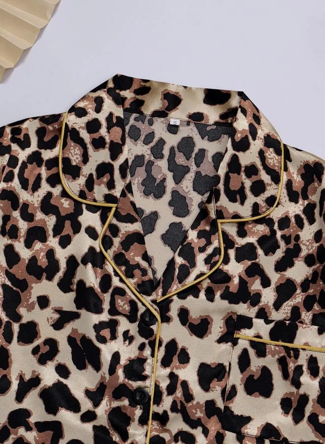 تايك تو Multi-Color Leopard Print Shirt and Shorts Pajama Set