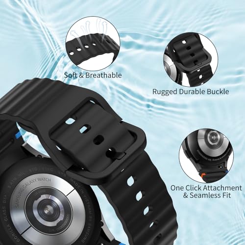 Tobfit Silicone Bands for Samsung Galaxy Watch 7 Strap 40mm 44mm Women Men, 20mm Adjustable Sports Replacement Strap for Galaxy Watch 7/FE/6/6 Classic/5/5 Pro/4/4 Classic - Black - Image 2