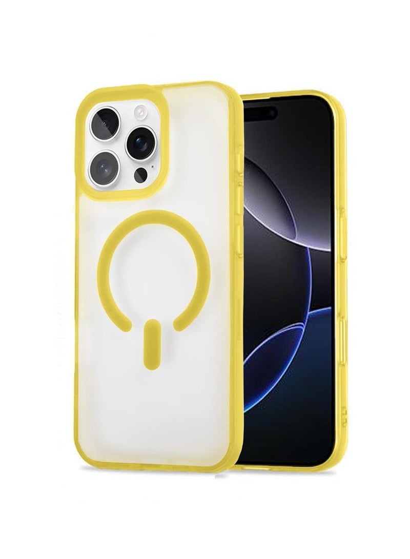 Techie Apple iPhone 16 Pro Max Frosted Translucent Matte Back Cover Case with Magnetic MagSafe - Yellow - Image 1