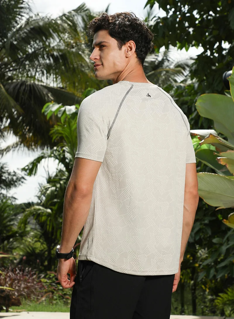CAHOOT  Men's Saltbox Beige Abstract-Imprint Activewear T-Shirt for Men | Best Price UAE