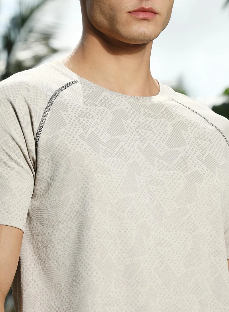 CAHOOT  Men's Saltbox Beige Abstract-Imprint Activewear T-Shirt for Men | Best Price UAE