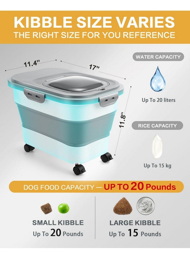 ANVS Airtight Collapsible Pet Food Container With Casters, Scoop and Small Container - Keeps Up To 20lbs Dry Dog Food Fresh (Grey) - Image 2