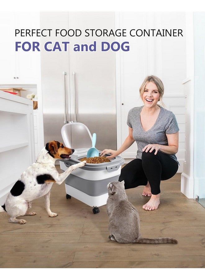 ANVS Airtight Collapsible Pet Food Container With Casters, Scoop and Small Container - Keeps Up To 20lbs Dry Dog Food Fresh (Grey) - Image 1
