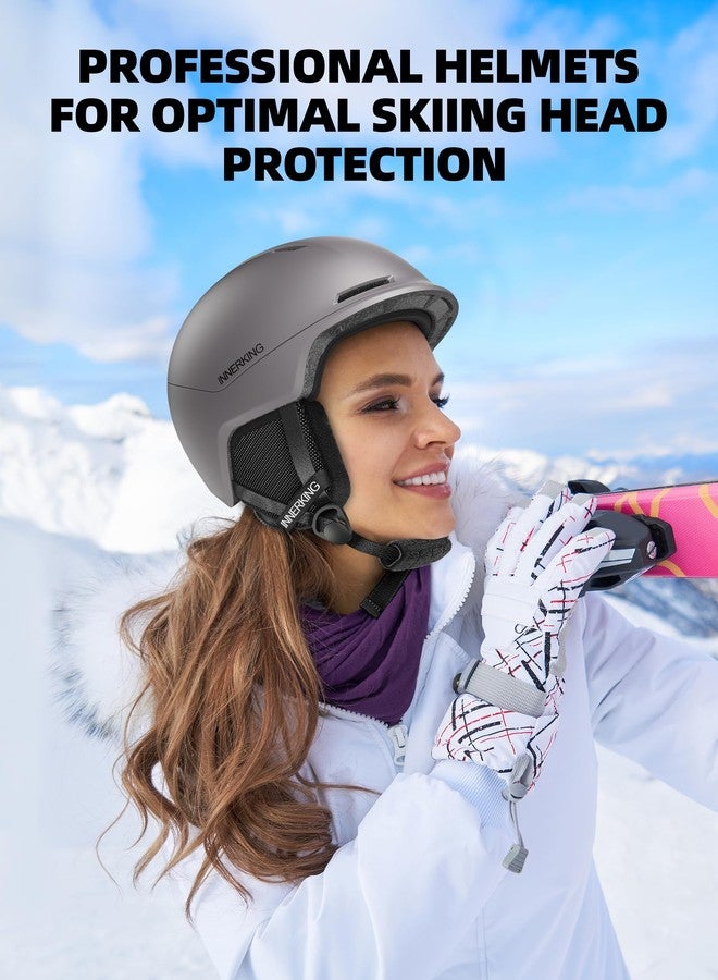 InnerKing Ski Helmet, Lightweight Adult Snowboard Helmet with Sturdy PC Shell & Shock-Absorbing EPS Foam & Soft Lining, Adjustable Snow Sport Helmets 10 Vents Men/Women/Youth - Grey - Image 2