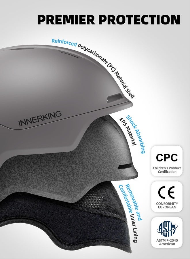InnerKing Ski Helmet, Lightweight Adult Snowboard Helmet with Sturdy PC Shell & Shock-Absorbing EPS Foam & Soft Lining, Adjustable Snow Sport Helmets 10 Vents Men/Women/Youth - Grey - Image 3