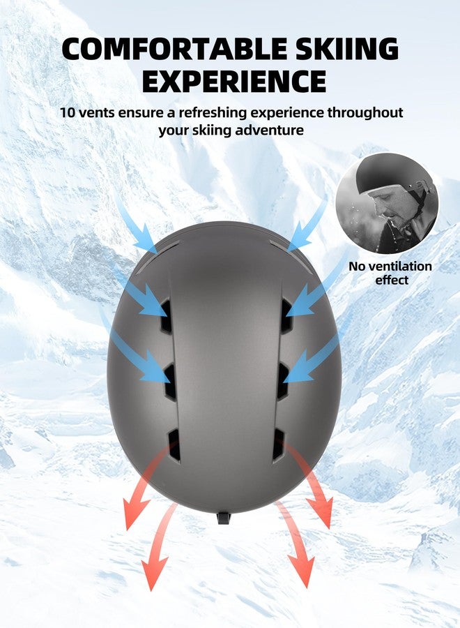 InnerKing Ski Helmet, Lightweight Adult Snowboard Helmet with Sturdy PC Shell & Shock-Absorbing EPS Foam & Soft Lining, Adjustable Snow Sport Helmets 10 Vents Men/Women/Youth - Grey - Image 4