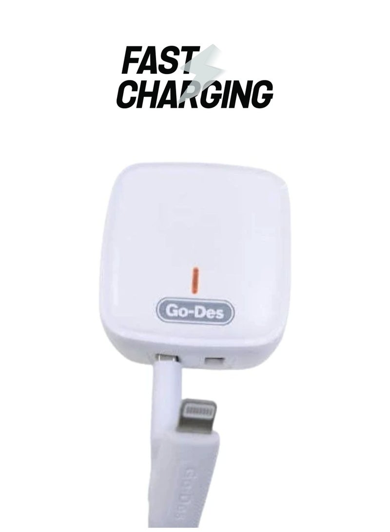 GO-DES 2in1 Charger+Cable Rapid Adapter Set_White - Image 1