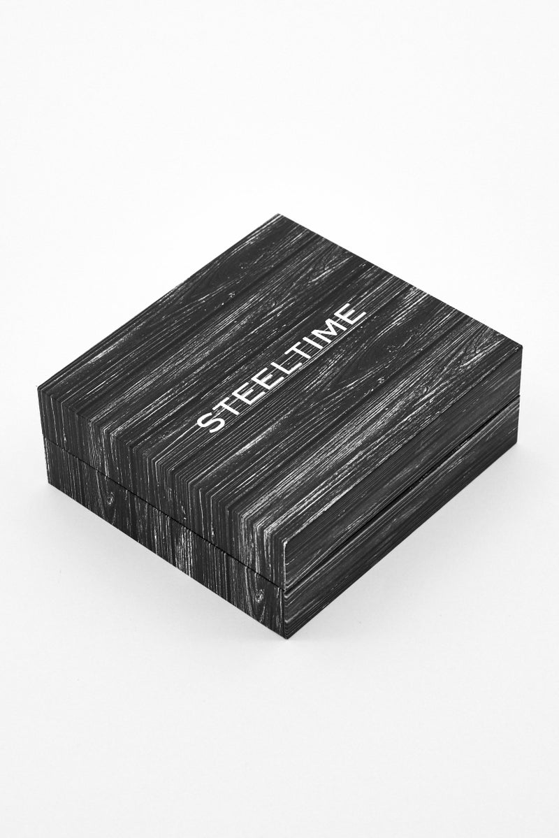 Steeltime سوار جلد للرجال بتصميم خيوط، أسود - Image 2