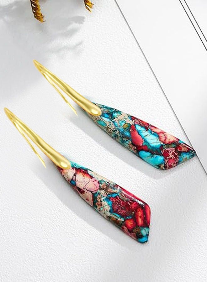Natural Stone Earrings for Women Unique Waterdrop Teardrop Shape Gemstone Lightweight Dangle Drop Earrings Jewelry for Birthday Party Gift 1Pairs