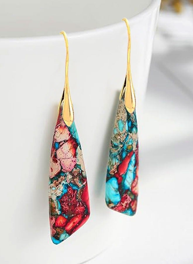 Natural Stone Earrings for Women Unique Waterdrop Teardrop Shape Gemstone Lightweight Dangle Drop Earrings Jewelry for Birthday Party Gift 1Pairs