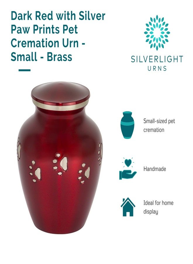 Silverlight Urns Dark Red with Silver Paw Prints Small Pet Cremation Urn for Ashes, Brass, Red Pet Urn, Dog Urn, Cat Urn, Small Sized Pet Urn, 4.25 Inches High - Image 5