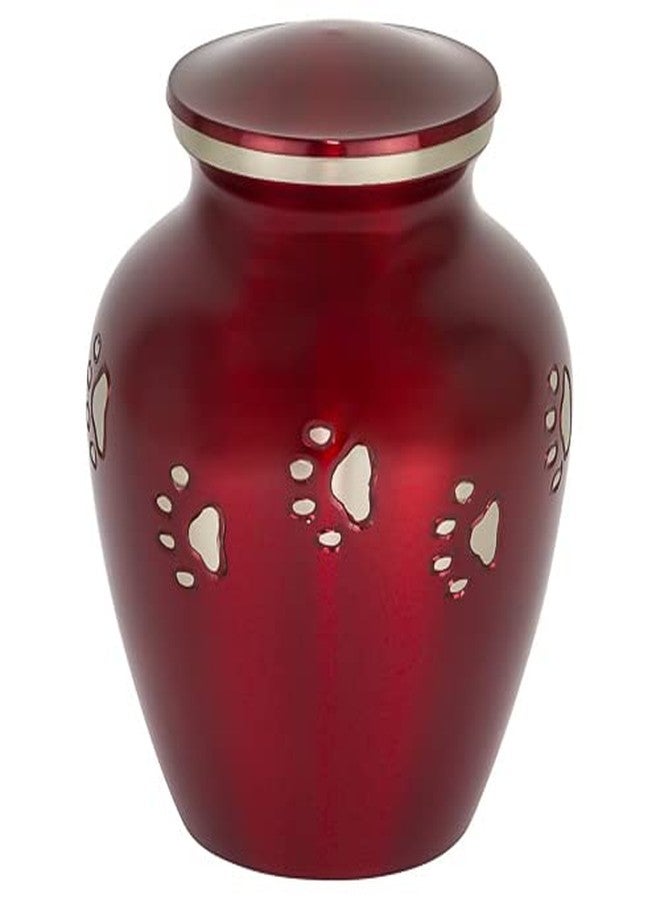 Silverlight Urns Dark Red with Silver Paw Prints Small Pet Cremation Urn for Ashes, Brass, Red Pet Urn, Dog Urn, Cat Urn, Small Sized Pet Urn, 4.25 Inches High - Image 1