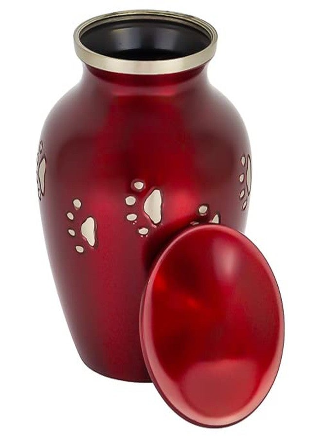 Silverlight Urns Dark Red with Silver Paw Prints Small Pet Cremation Urn for Ashes, Brass, Red Pet Urn, Dog Urn, Cat Urn, Small Sized Pet Urn, 4.25 Inches High - Image 3