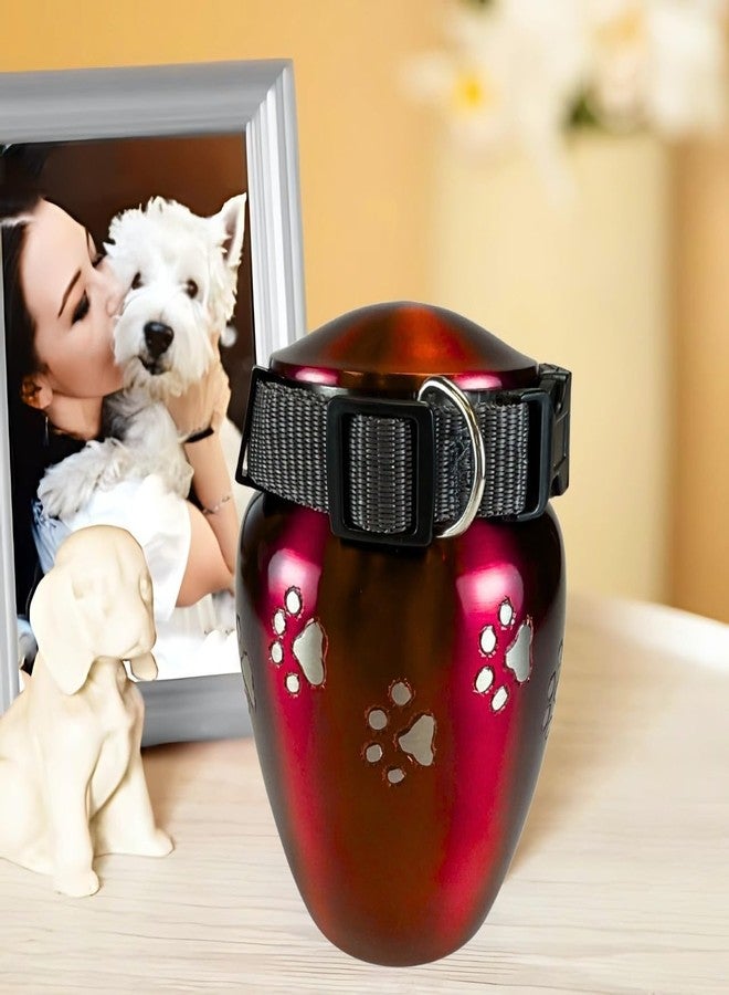 Silverlight Urns Dark Red with Silver Paw Prints Small Pet Cremation Urn for Ashes, Brass, Red Pet Urn, Dog Urn, Cat Urn, Small Sized Pet Urn, 4.25 Inches High - Image 2