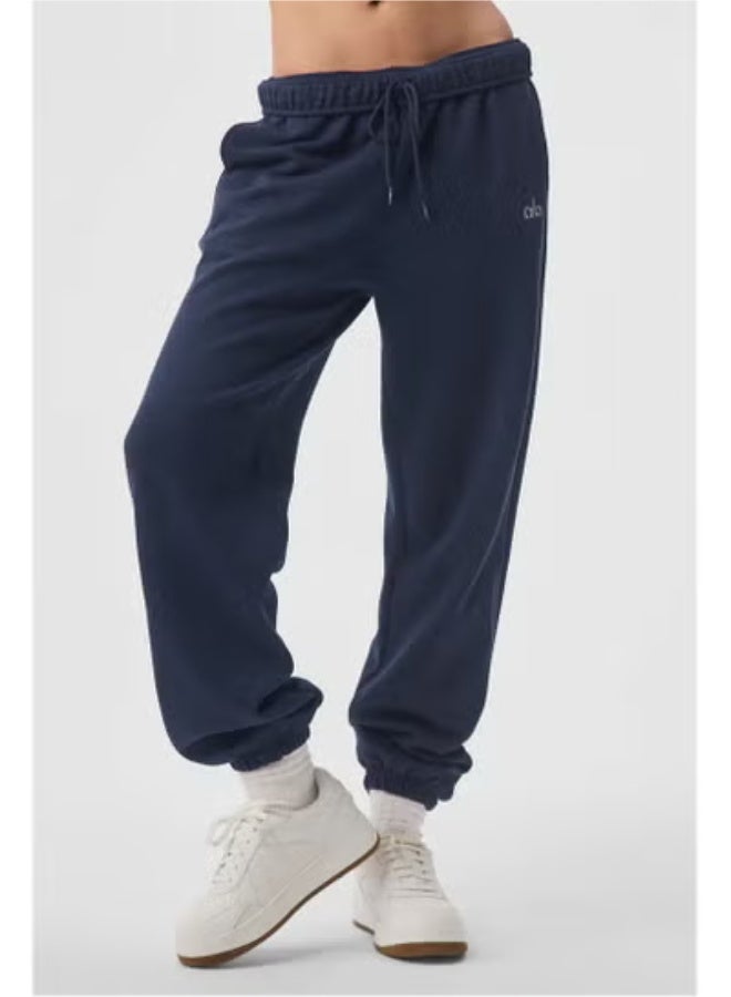Alo Loose Ankle-Length Cotton Pants, Sporty And Casual, Comfortable And Deep Blue In Color
