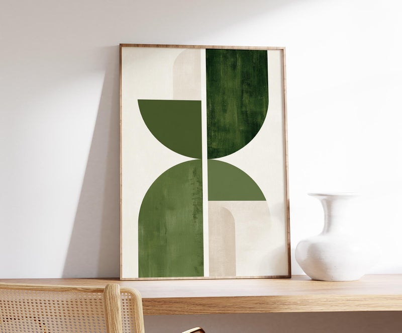 TNESSENTIAL Green Geometric Abstract Poster, Modern Minimalist Wall Art Print, Mid Century Inspired Color Block Artwork, Contemporary Home Decor - Image 2