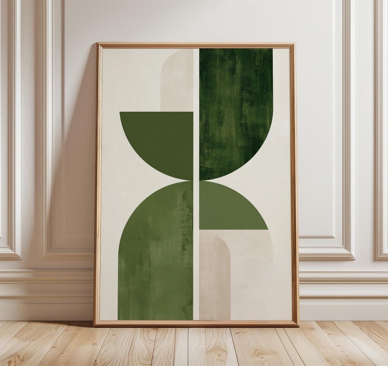 TNESSENTIAL Green Geometric Abstract Poster, Modern Minimalist Wall Art Print, Mid Century Inspired Color Block Artwork, Contemporary Home Decor - Image 1