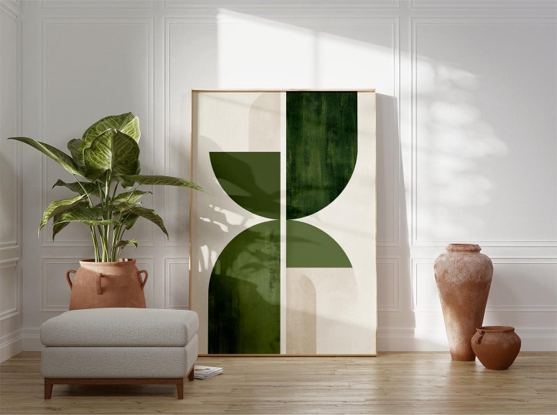TNESSENTIAL Green Geometric Abstract Poster, Modern Minimalist Wall Art Print, Mid Century Inspired Color Block Artwork, Contemporary Home Decor - Image 4