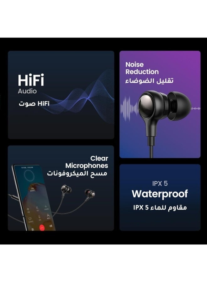 سماعات اذن سلكية بمنفذ USB C مع ميكروفون لاجهزة ايفون 16/16 بلس/16 برو/16 برو ماكس وسامسونج S23/S23 الترا، S22/S22 الترا، S21، A04، ريدمي نوت 12/12 برو، ون بلس، داخل الأذن - Image 4