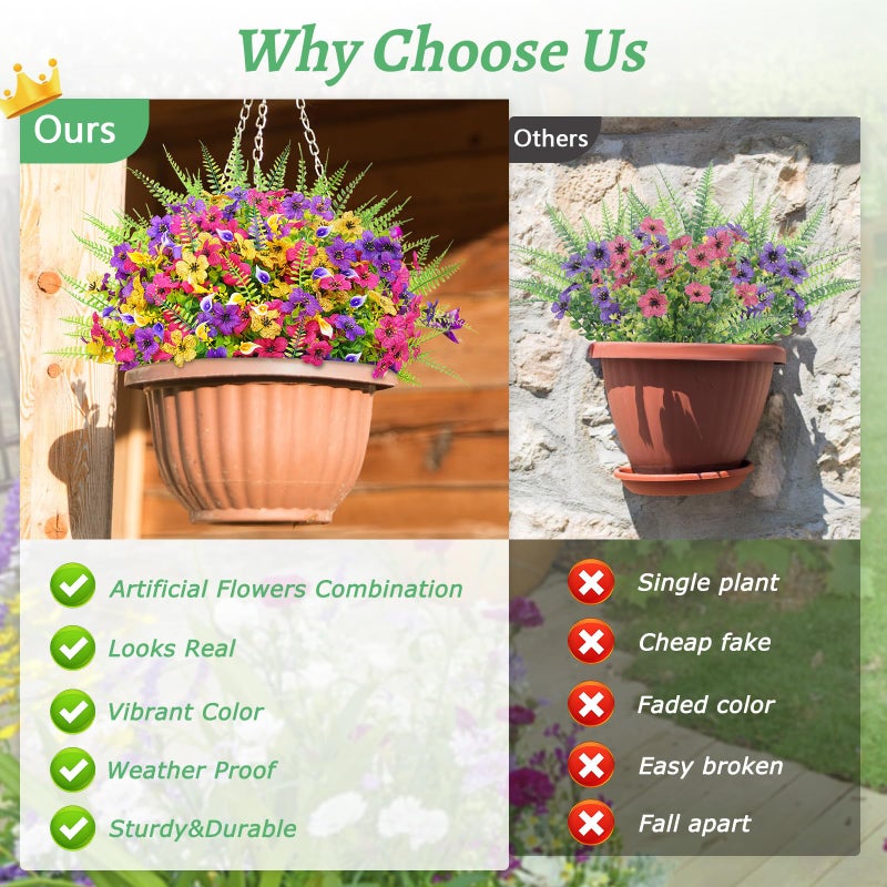 BLEUM CADE Artificial Flowers for Outdoors, 24 Bundles Faux Plants Outdoor Artificial Flowers for Decoration, UV Resistant Fake Flowers Artificial Plants & Flowers for Outdoors Garden Decor - Image 5