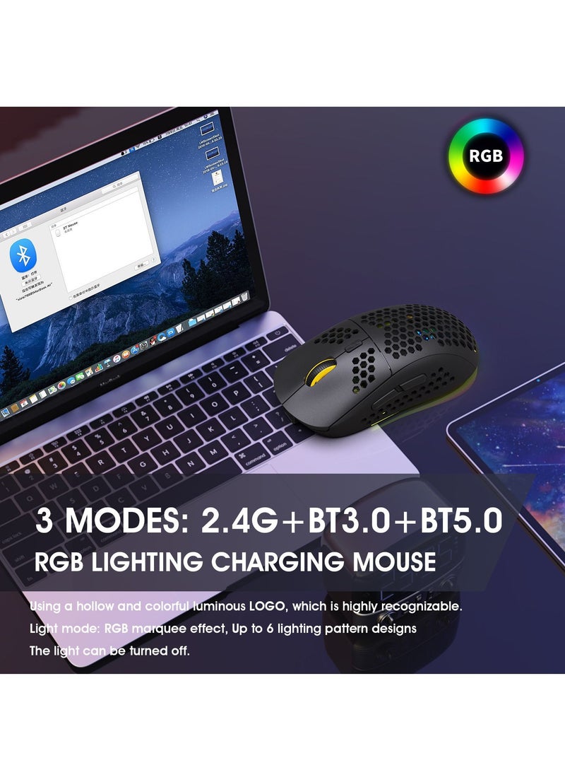 ماوس ألعاب بلوتوث لاسلكي Rgb ماوس إضاءة مع ستة DPI قابل للتعديل لأجهزة الكمبيوتر المحمول المكتبية أسود